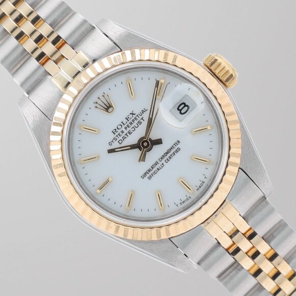 Rolex Ladies Datejust 26mm Two-Tone White Index Dial Fluted Jubilee Watch 69173 main image 9